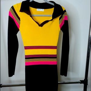 Long sleeve multicolor dress with collar